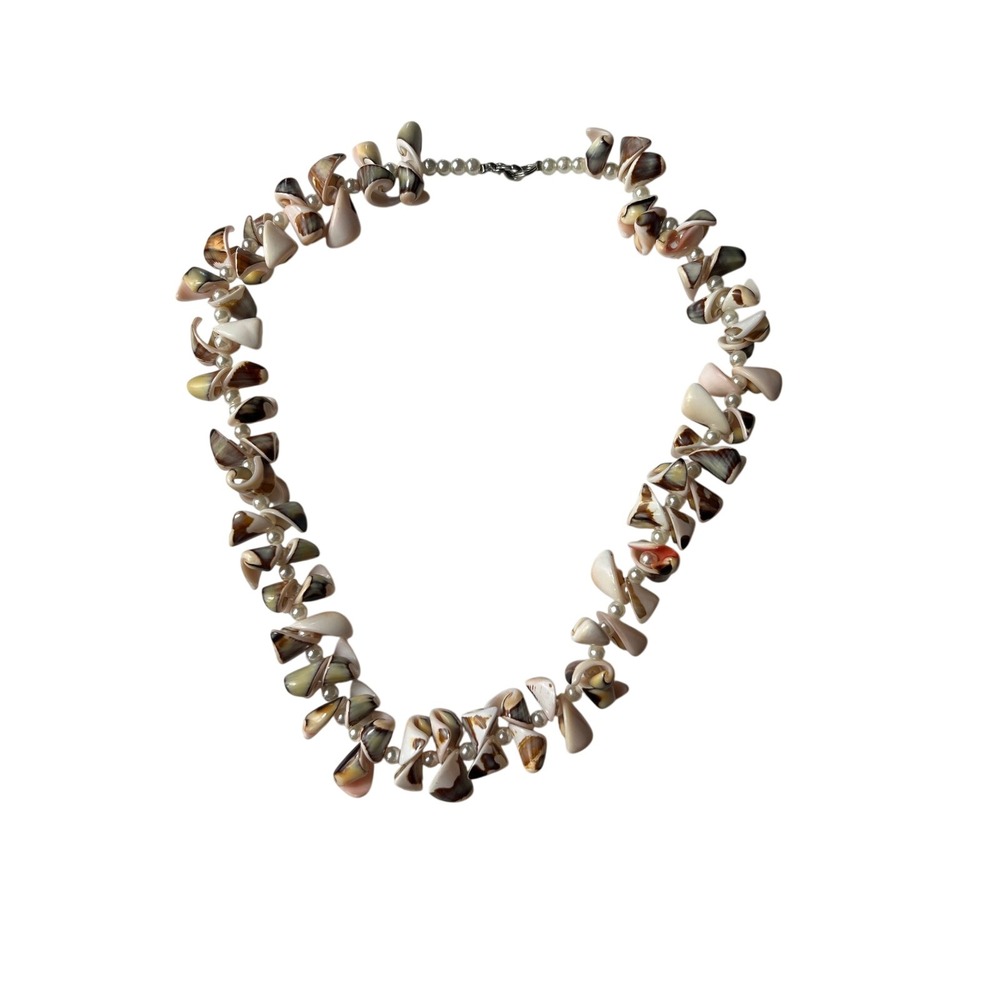 Vintage‎ Necklace Mens 16" Brown Excellent Sea Shell Faux Pearl Coastal Boho